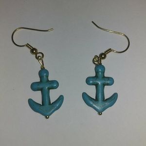 Turquoise and Gold Anchor Earrings